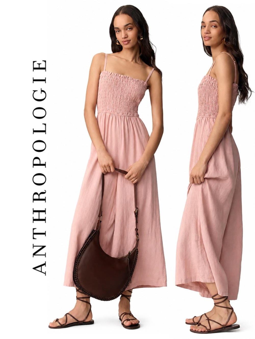 Anthropologie Pilcro Smocked Linen Blend Wide-Leg Jumpsuit